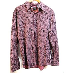 Men's Y2K button up shirt Large Vintage J. Ferrar Red & Black Paisley striped